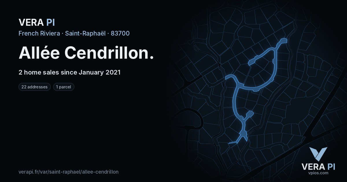Allée Cendrillon, Saint-Raphaël at night – every parcel coloured by the prices around it, the street's own parcels lit