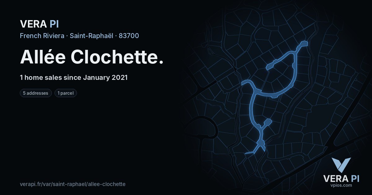 Allée Clochette, Saint-Raphaël at night – every parcel coloured by the prices around it, the street's own parcels lit
