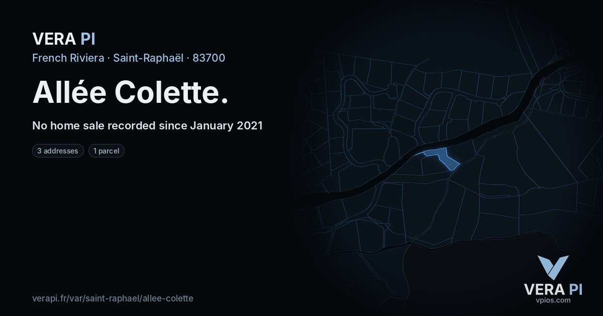 Allée Colette, Saint-Raphaël at night – every parcel coloured by the prices around it, the street's own parcels lit