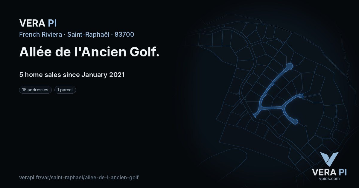 Allée de l'Ancien Golf, Saint-Raphaël at night – every parcel coloured by the prices around it, the street's own parcels lit