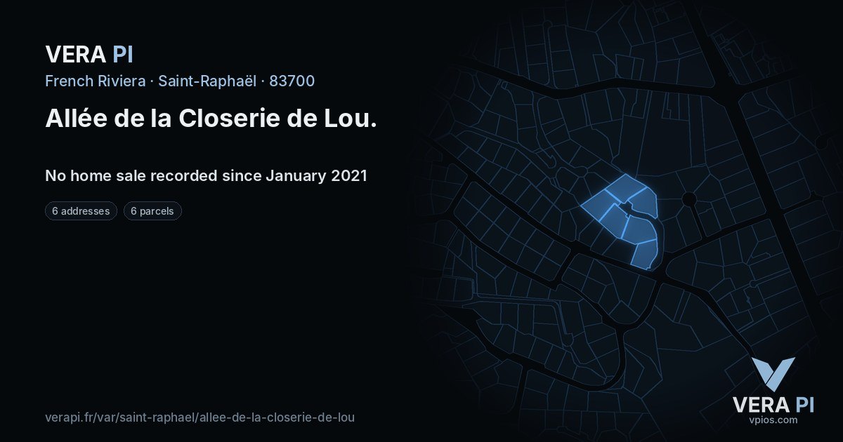 Allée de la Closerie de Lou, Saint-Raphaël at night – every parcel coloured by the prices around it, the street's own parcels lit