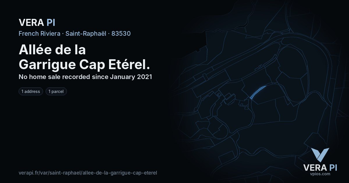 Allée de la Garrigue Cap Etérel, Saint-Raphaël at night – every parcel coloured by the prices around it, the street's own parcels lit