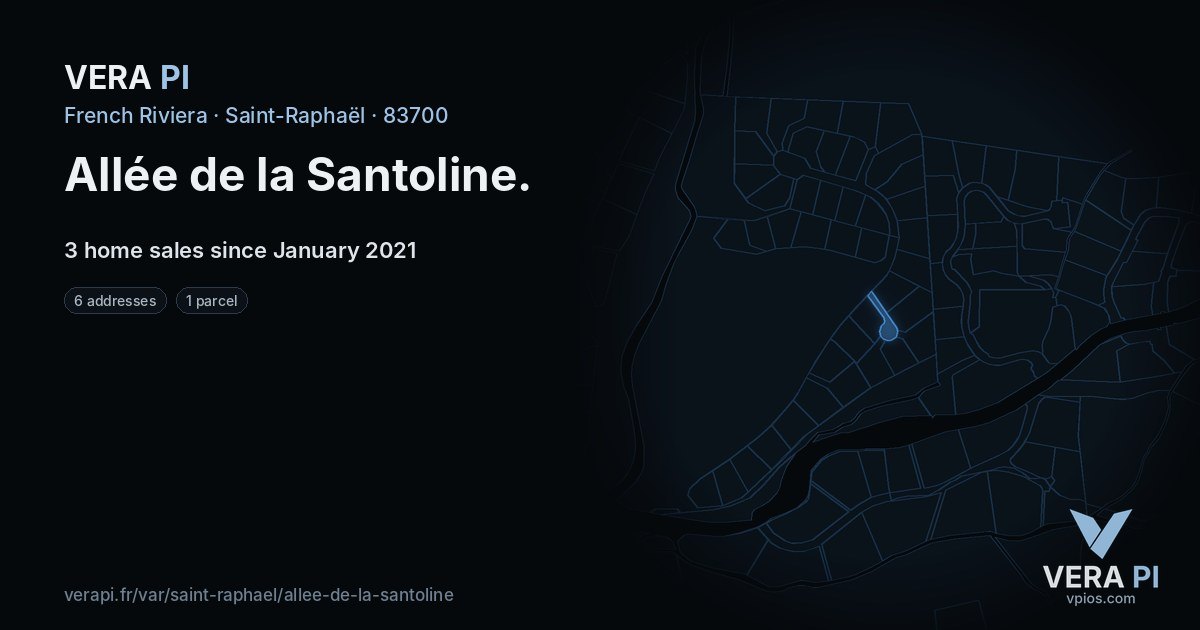 Allée de la Santoline, Saint-Raphaël at night – every parcel coloured by the prices around it, the street's own parcels lit