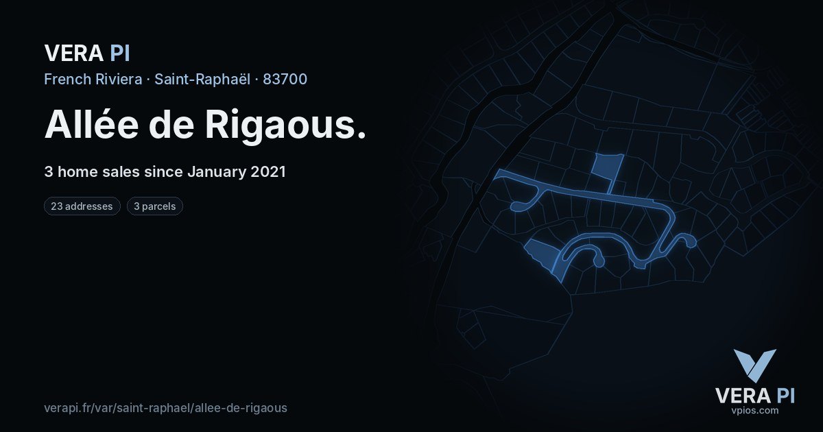 Allée de Rigaous, Saint-Raphaël at night – every parcel coloured by the prices around it, the street's own parcels lit