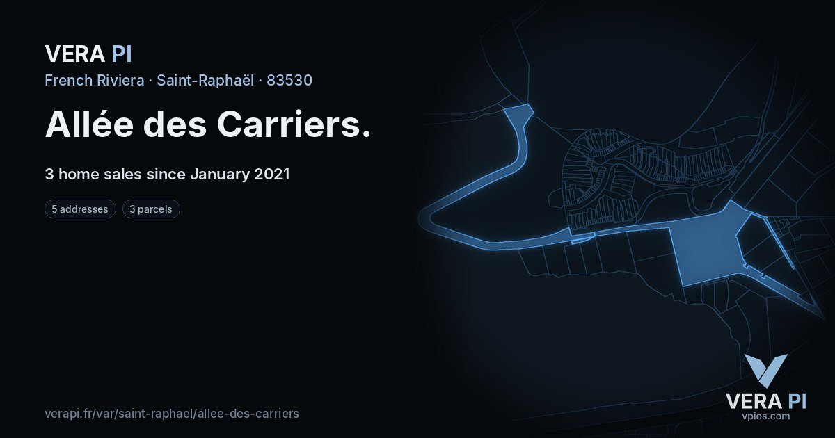 Allée des Carriers, Saint-Raphaël at night – every parcel coloured by the prices around it, the street's own parcels lit