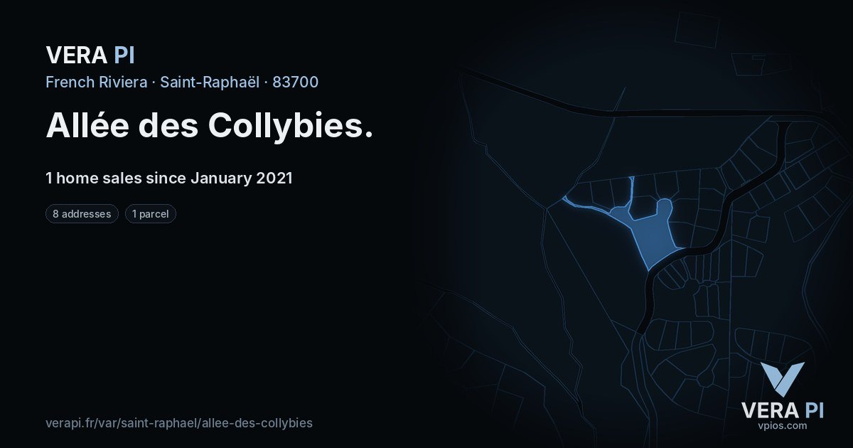 Allée des Collybies, Saint-Raphaël at night – every parcel coloured by the prices around it, the street's own parcels lit
