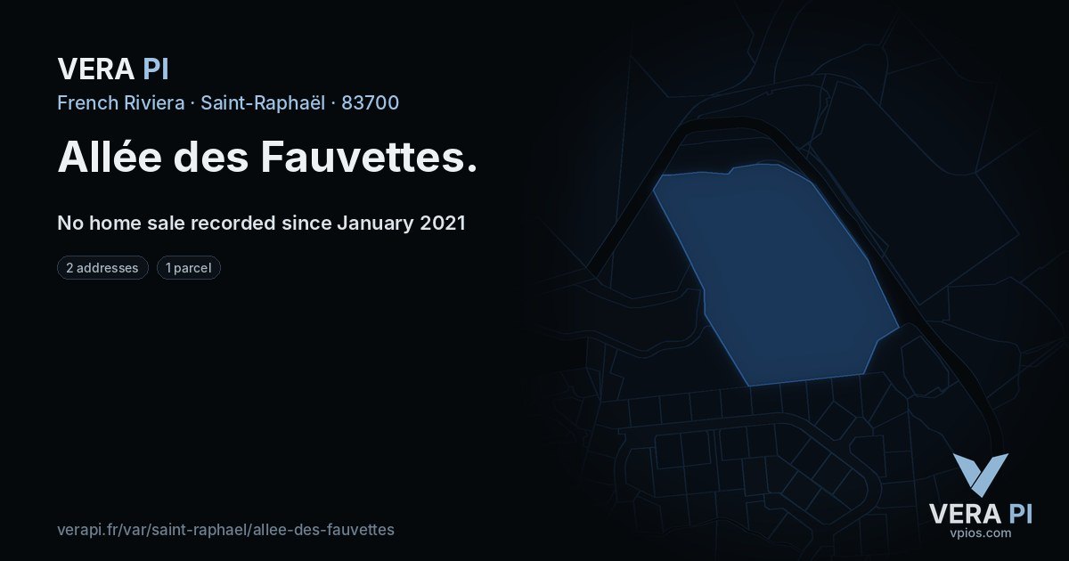 Allée des Fauvettes, Saint-Raphaël at night – every parcel coloured by the prices around it, the street's own parcels lit
