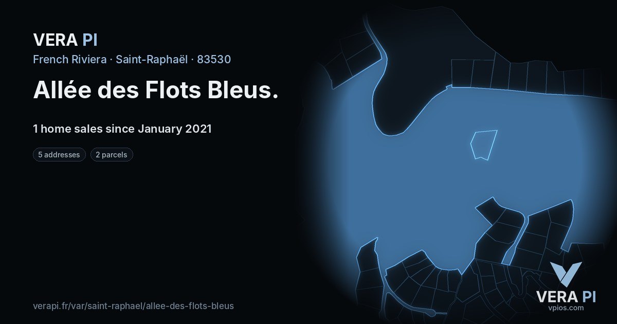 Allée des Flots Bleus, Saint-Raphaël at night – every parcel coloured by the prices around it, the street's own parcels lit