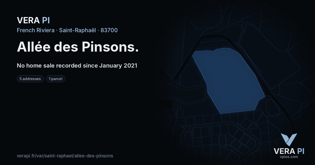 Allée des Pinsons, Saint-Raphaël at night – every parcel coloured by the prices around it, the street's own parcels lit