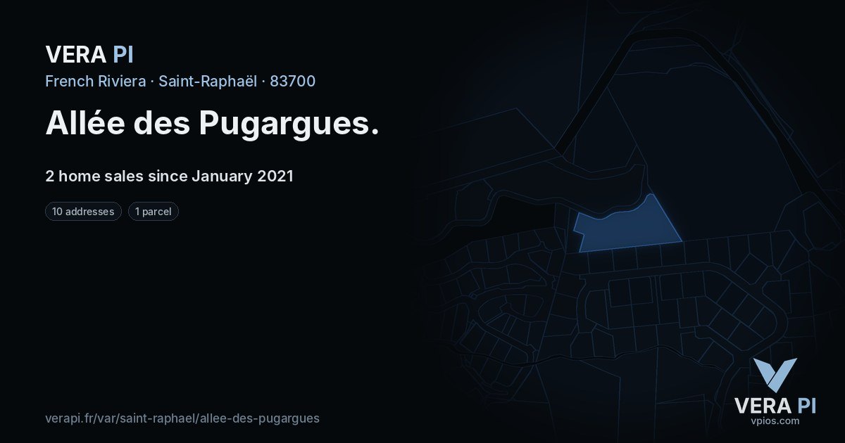 Allée des Pugargues, Saint-Raphaël at night – every parcel coloured by the prices around it, the street's own parcels lit