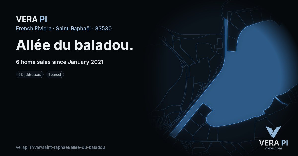 Allée du baladou, Saint-Raphaël at night – every parcel coloured by the prices around it, the street's own parcels lit