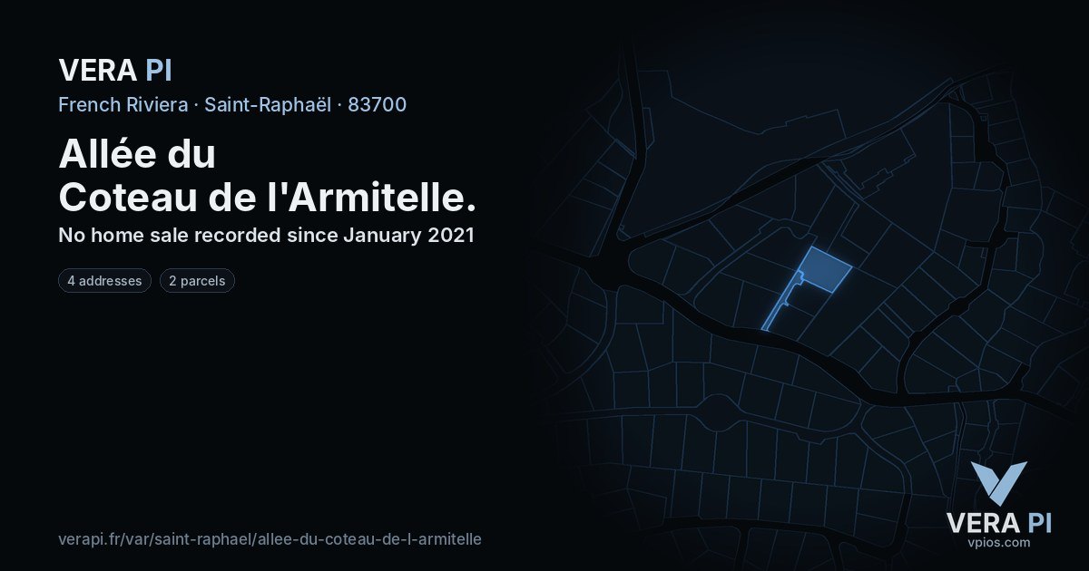 Allée du Coteau de l'Armitelle, Saint-Raphaël at night – every parcel coloured by the prices around it, the street's own parcels lit