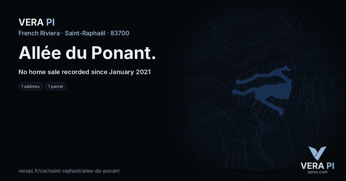 Allée du Ponant, Saint-Raphaël at night – every parcel coloured by the prices around it, the street's own parcels lit