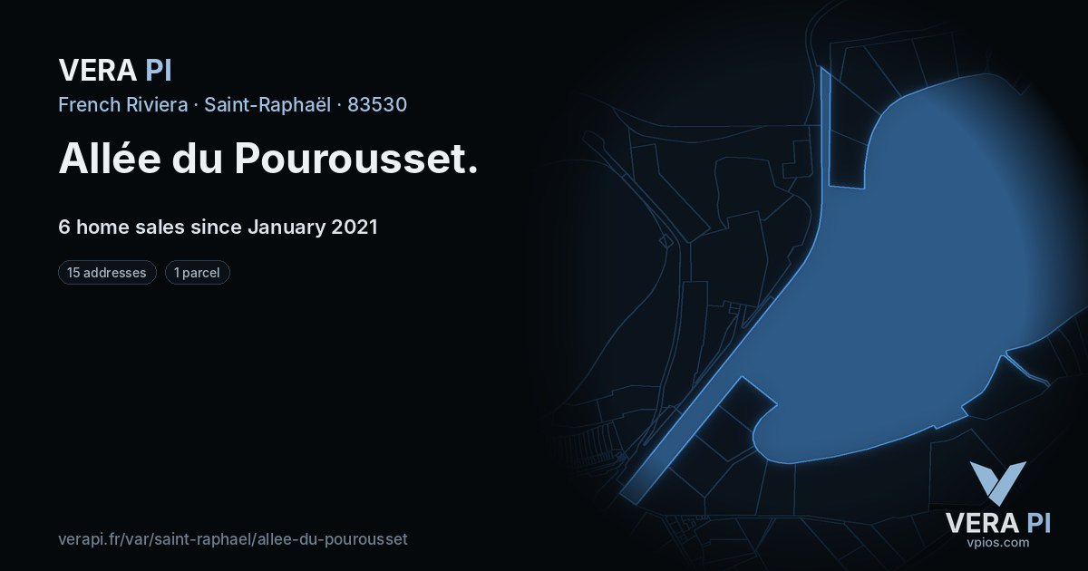 Allée du Pourousset, Saint-Raphaël at night – every parcel coloured by the prices around it, the street's own parcels lit