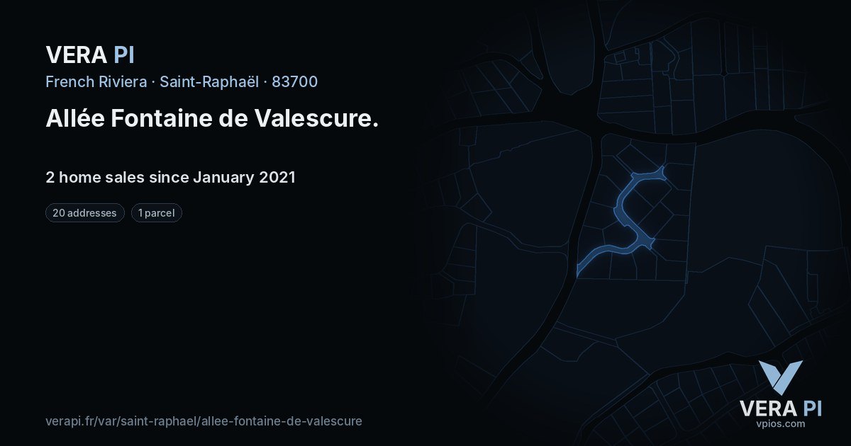 Allée Fontaine de Valescure, Saint-Raphaël at night – every parcel coloured by the prices around it, the street's own parcels lit