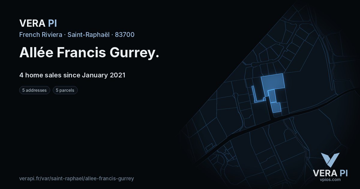 Allée Francis Gurrey, Saint-Raphaël at night – every parcel coloured by the prices around it, the street's own parcels lit
