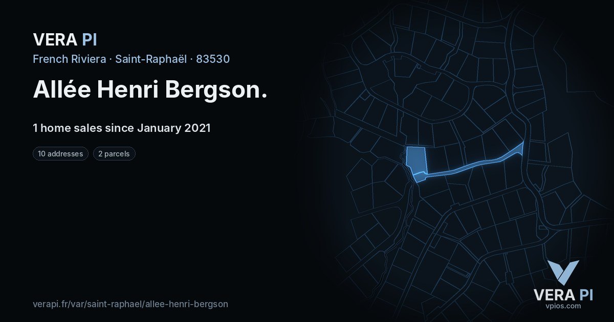 Allée Henri Bergson, Saint-Raphaël at night – every parcel coloured by the prices around it, the street's own parcels lit