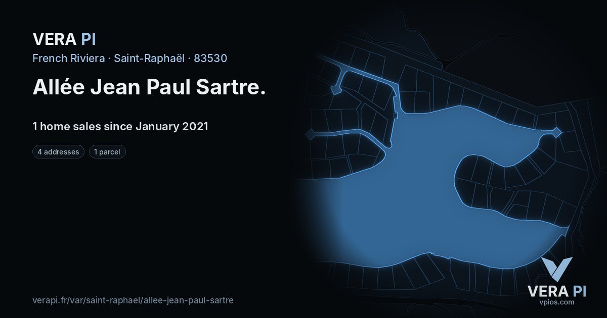 Allée Jean Paul Sartre, Saint-Raphaël at night – every parcel coloured by the prices around it, the street's own parcels lit
