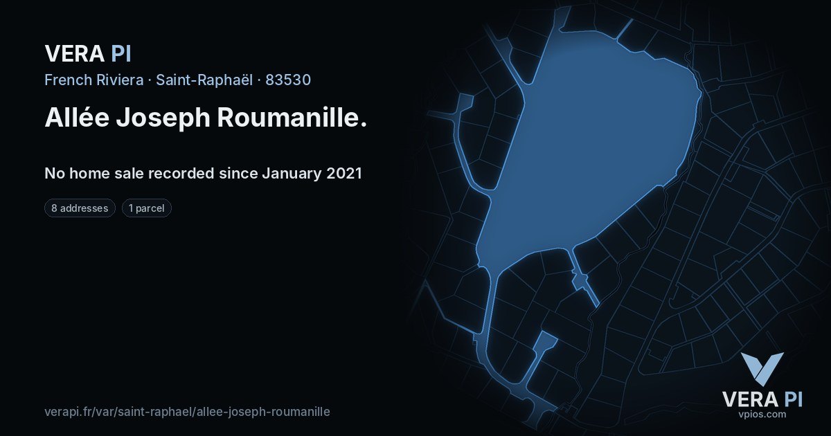 Allée Joseph Roumanille, Saint-Raphaël at night – every parcel coloured by the prices around it, the street's own parcels lit