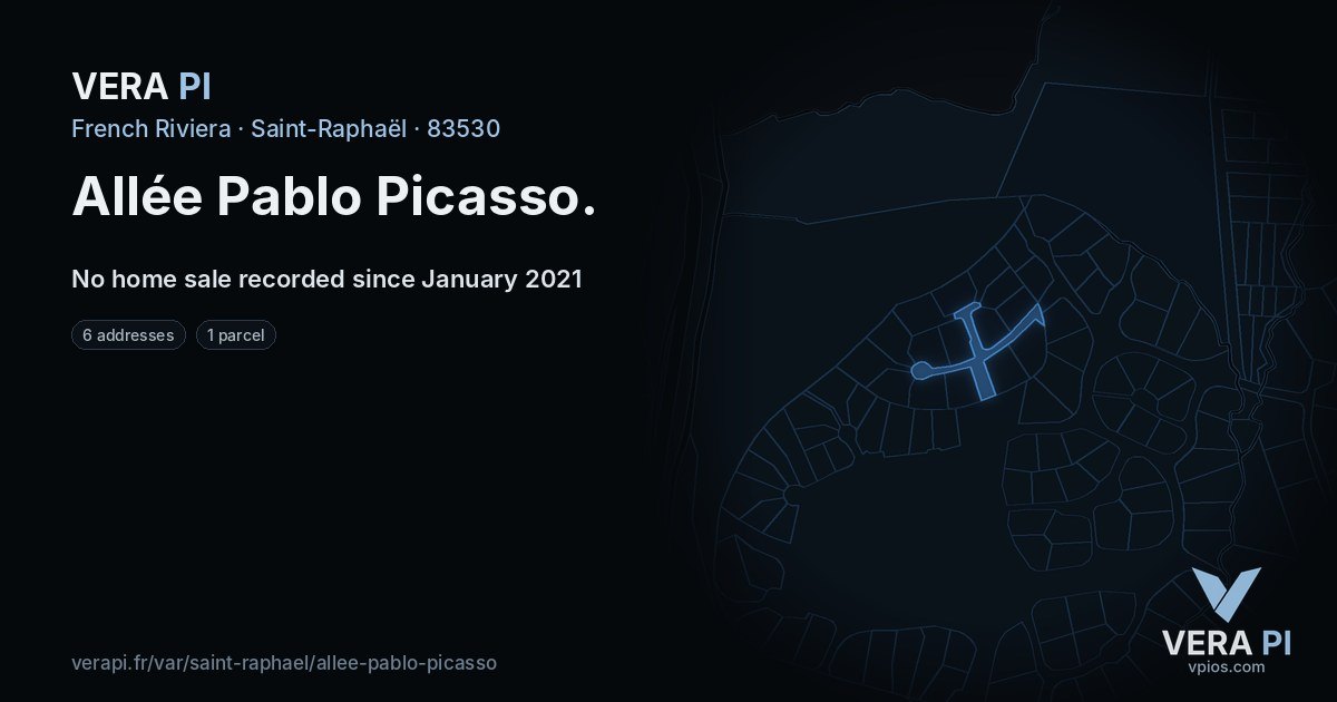 Allée Pablo Picasso, Saint-Raphaël at night – every parcel coloured by the prices around it, the street's own parcels lit