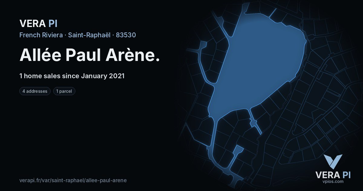 Allée Paul Arène, Saint-Raphaël at night – every parcel coloured by the prices around it, the street's own parcels lit
