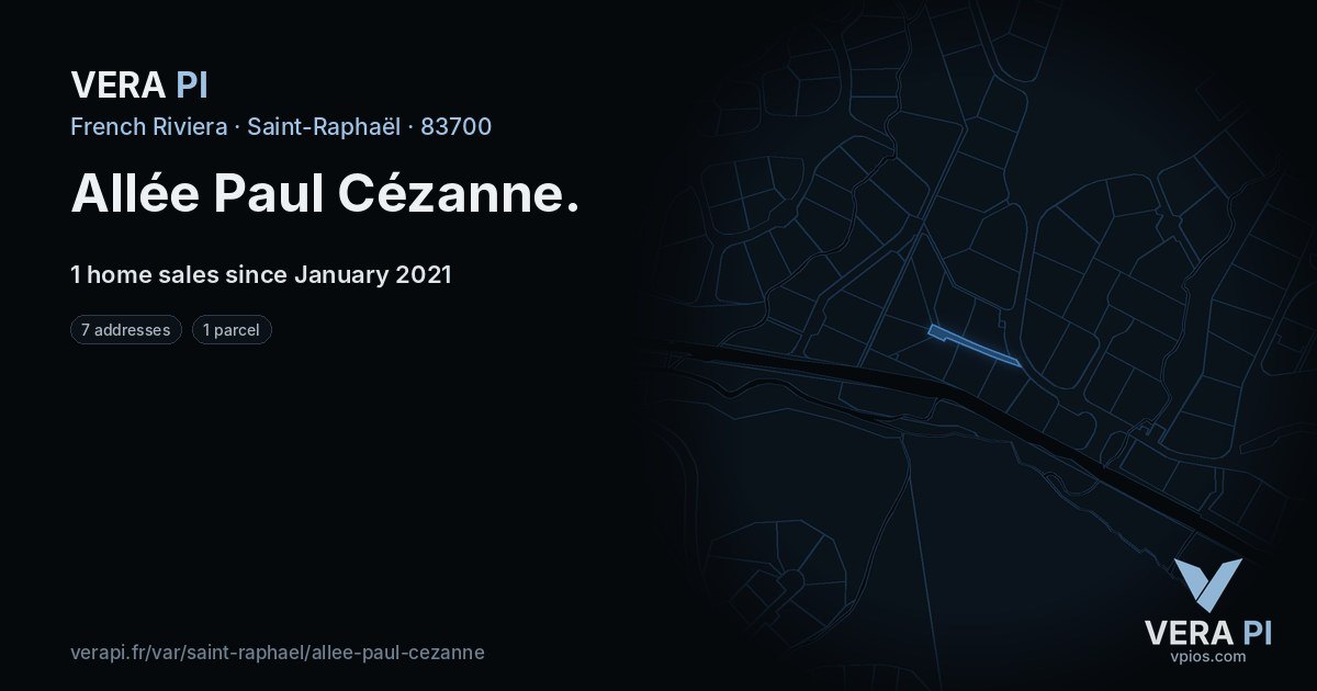 Allée Paul Cézanne, Saint-Raphaël at night – every parcel coloured by the prices around it, the street's own parcels lit