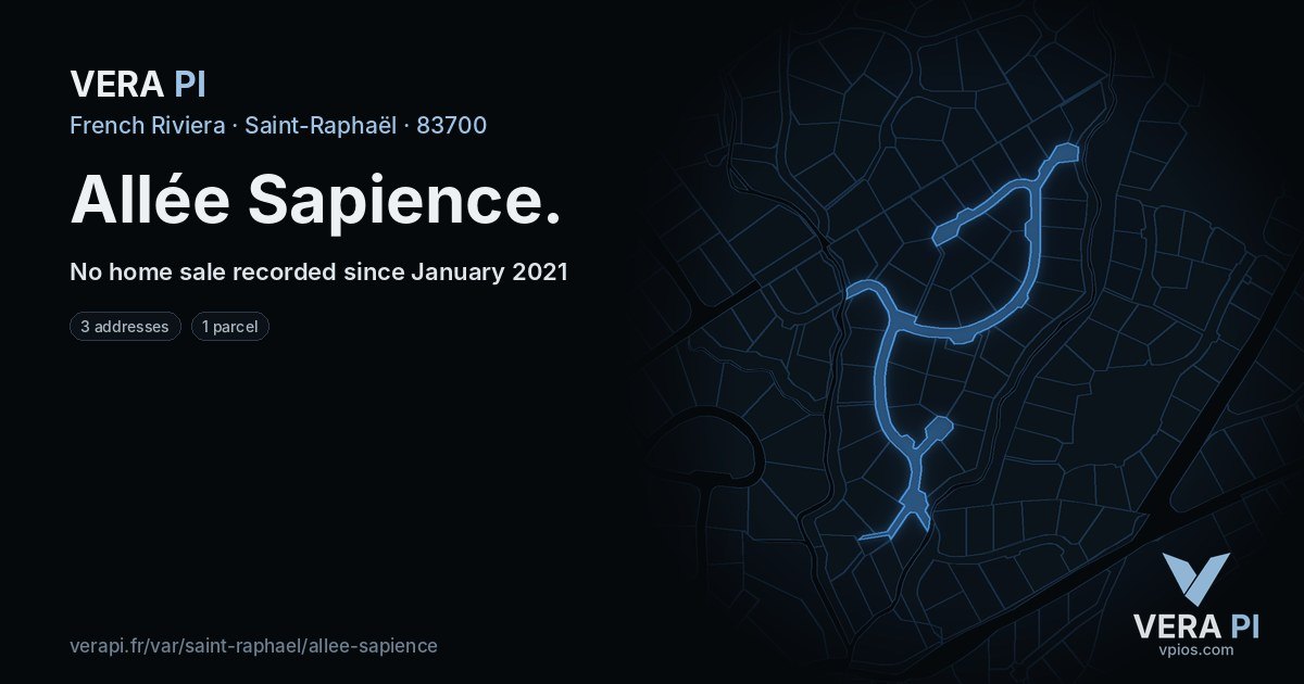 Allée Sapience, Saint-Raphaël at night – every parcel coloured by the prices around it, the street's own parcels lit