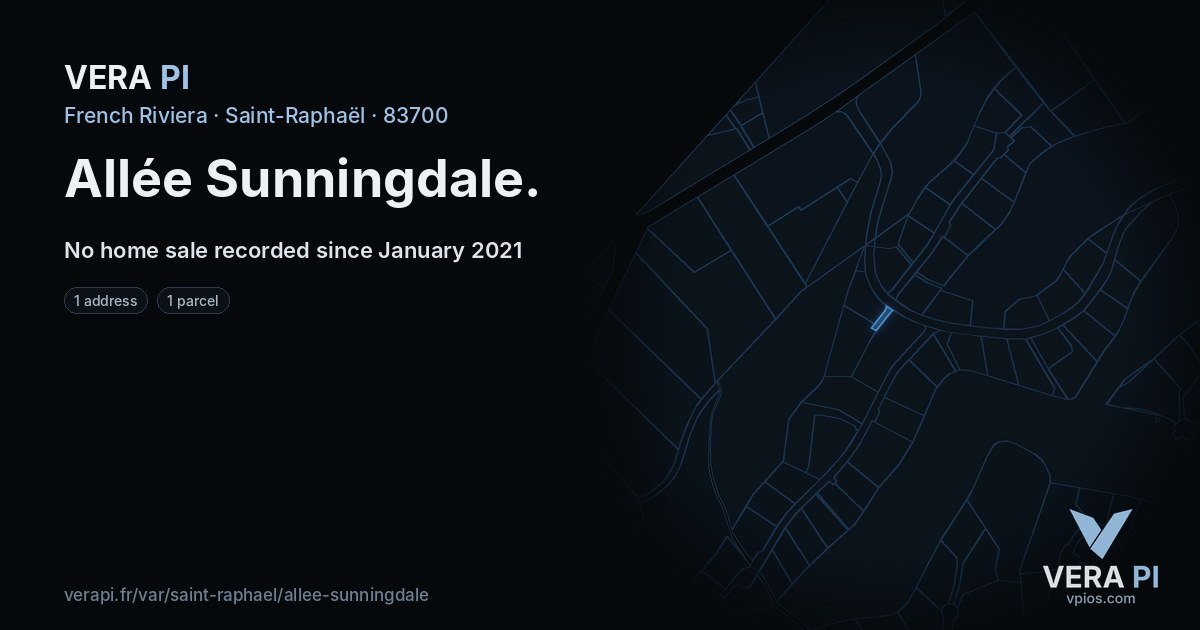 Allée Sunningdale, Saint-Raphaël at night – every parcel coloured by the prices around it, the street's own parcels lit