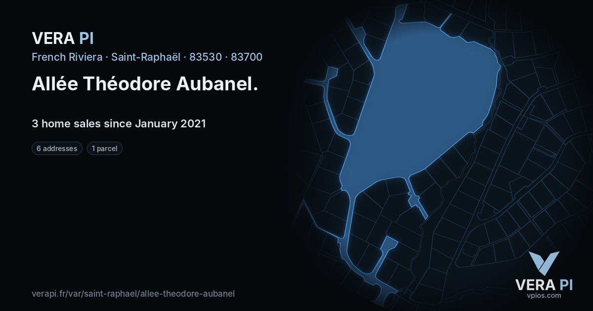 Allée Théodore Aubanel, Saint-Raphaël at night – every parcel coloured by the prices around it, the street's own parcels lit