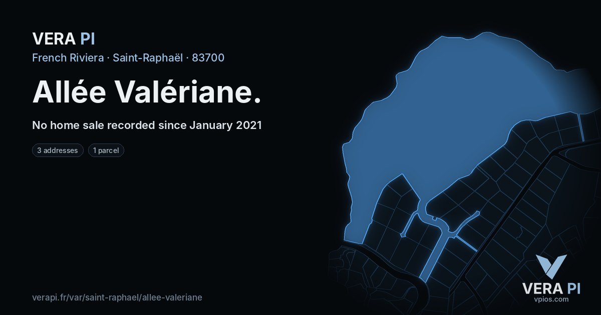 Allée Valériane, Saint-Raphaël at night – every parcel coloured by the prices around it, the street's own parcels lit