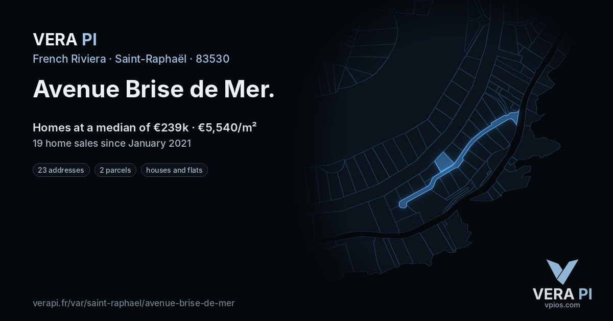 Avenue Brise de Mer, Saint-Raphaël at night – every parcel coloured by the prices around it, the street's own parcels lit