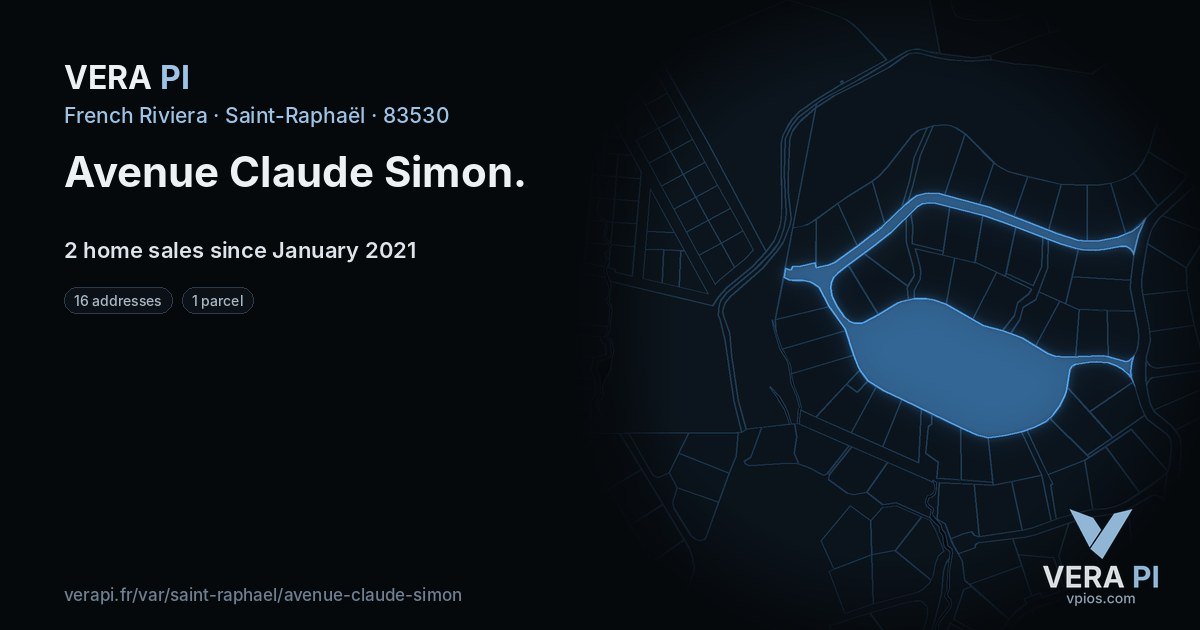 Avenue Claude Simon, Saint-Raphaël at night – every parcel coloured by the prices around it, the street's own parcels lit