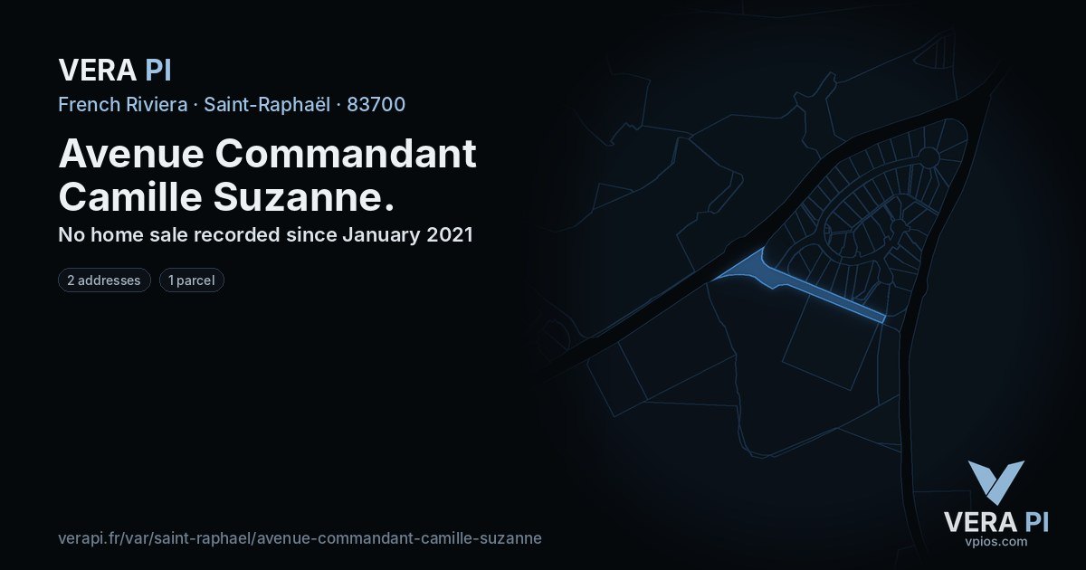 Avenue Commandant Camille Suzanne, Saint-Raphaël at night – every parcel coloured by the prices around it, the street's own parcels lit