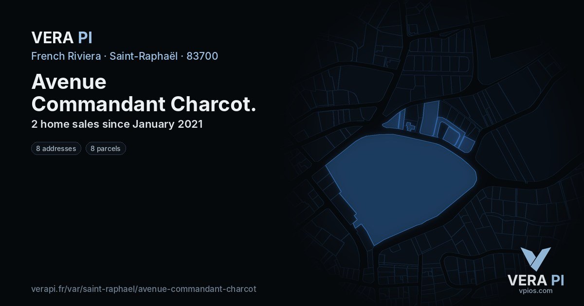 Avenue Commandant Charcot, Saint-Raphaël at night – every parcel coloured by the prices around it, the street's own parcels lit