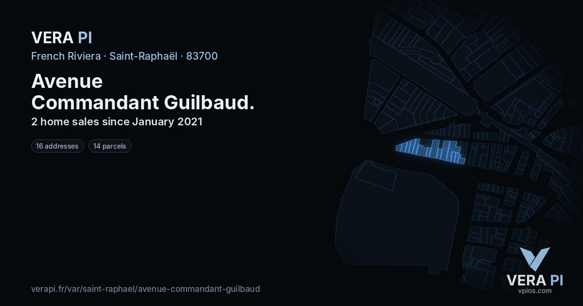 Avenue Commandant Guilbaud, Saint-Raphaël at night – every parcel coloured by the prices around it, the street's own parcels lit