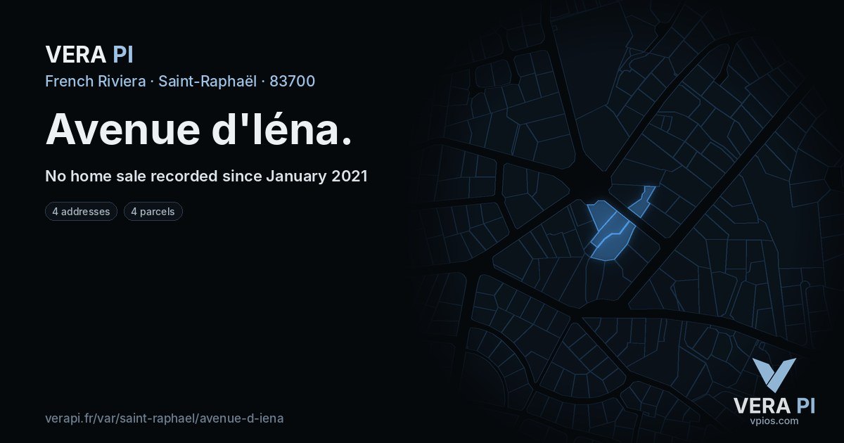 Avenue d'Iéna, Saint-Raphaël at night – every parcel coloured by the prices around it, the street's own parcels lit