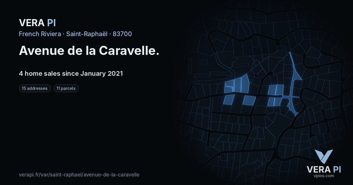 Avenue de la Caravelle, Saint-Raphaël at night – every parcel coloured by the prices around it, the street's own parcels lit