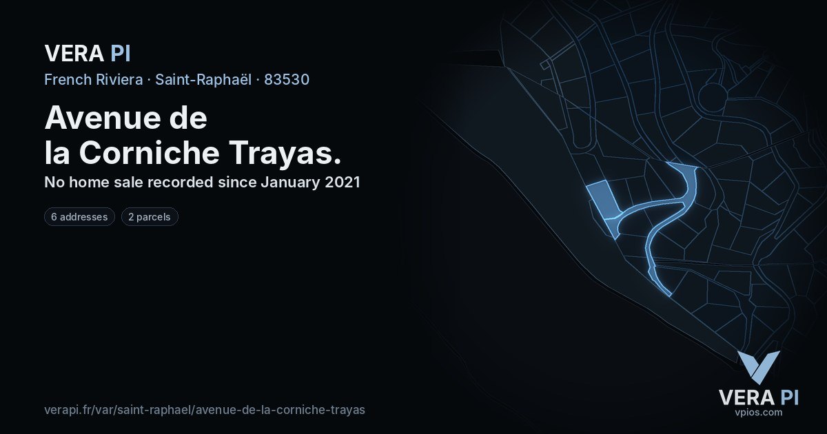 Avenue de la Corniche Trayas, Saint-Raphaël at night – every parcel coloured by the prices around it, the street's own parcels lit