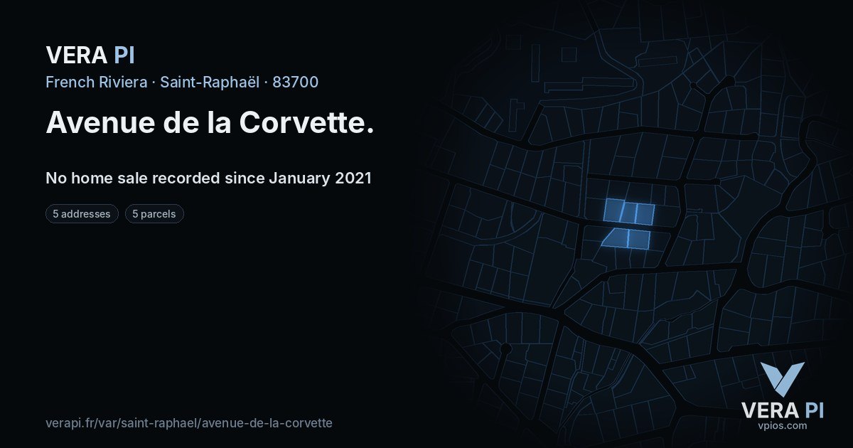 Avenue de la Corvette, Saint-Raphaël at night – every parcel coloured by the prices around it, the street's own parcels lit
