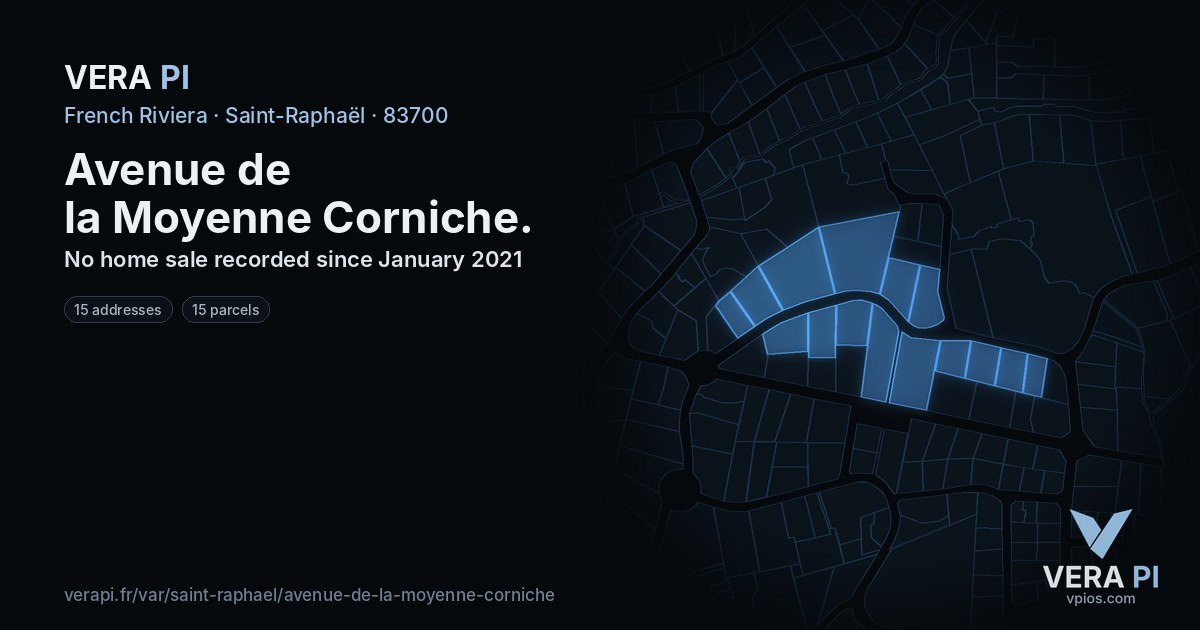 Avenue de la Moyenne Corniche, Saint-Raphaël at night – every parcel coloured by the prices around it, the street's own parcels lit