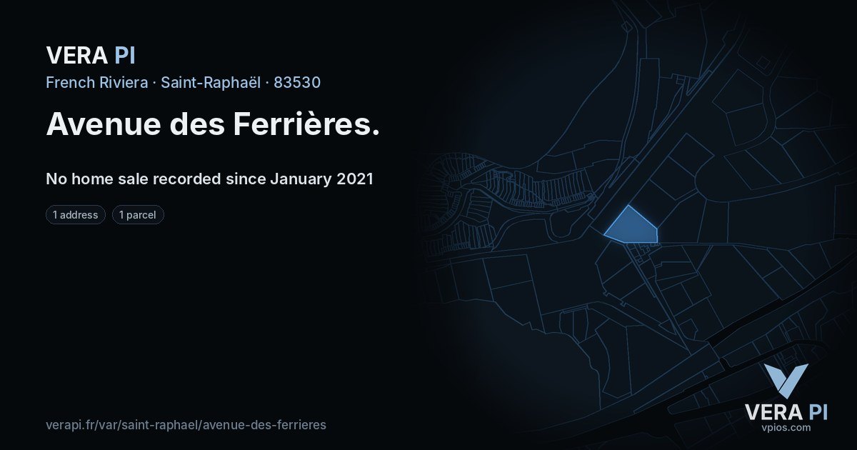 Avenue des Ferrières, Saint-Raphaël at night – every parcel coloured by the prices around it, the street's own parcels lit