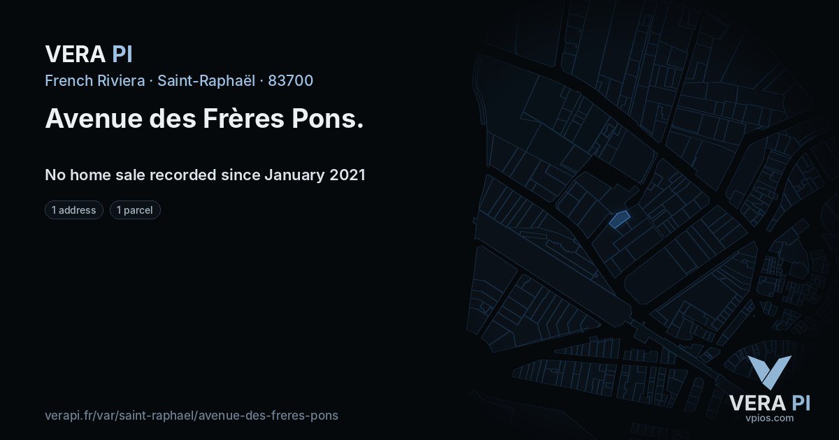 Avenue des Frères Pons, Saint-Raphaël at night – every parcel coloured by the prices around it, the street's own parcels lit