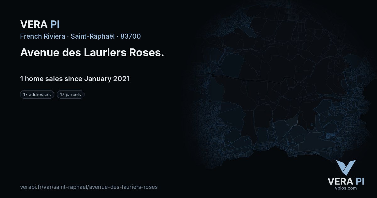Avenue des Lauriers Roses, Saint-Raphaël at night – every parcel coloured by the prices around it, the street's own parcels lit