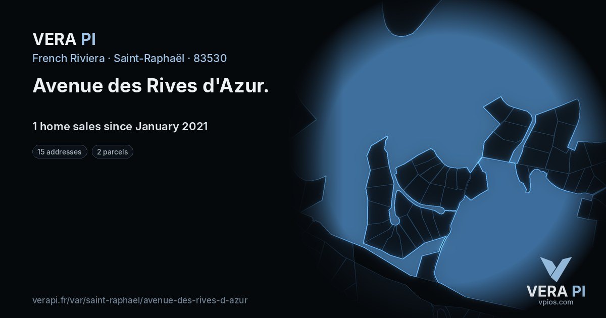 Avenue des Rives d'Azur, Saint-Raphaël at night – every parcel coloured by the prices around it, the street's own parcels lit