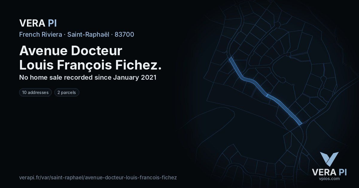 Avenue Docteur Louis François Fichez, Saint-Raphaël at night – every parcel coloured by the prices around it, the street's own parcels lit