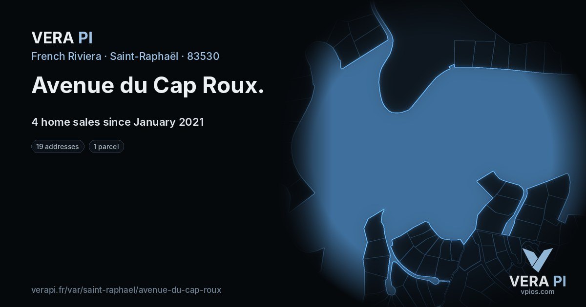 Avenue du Cap Roux, Saint-Raphaël at night – every parcel coloured by the prices around it, the street's own parcels lit