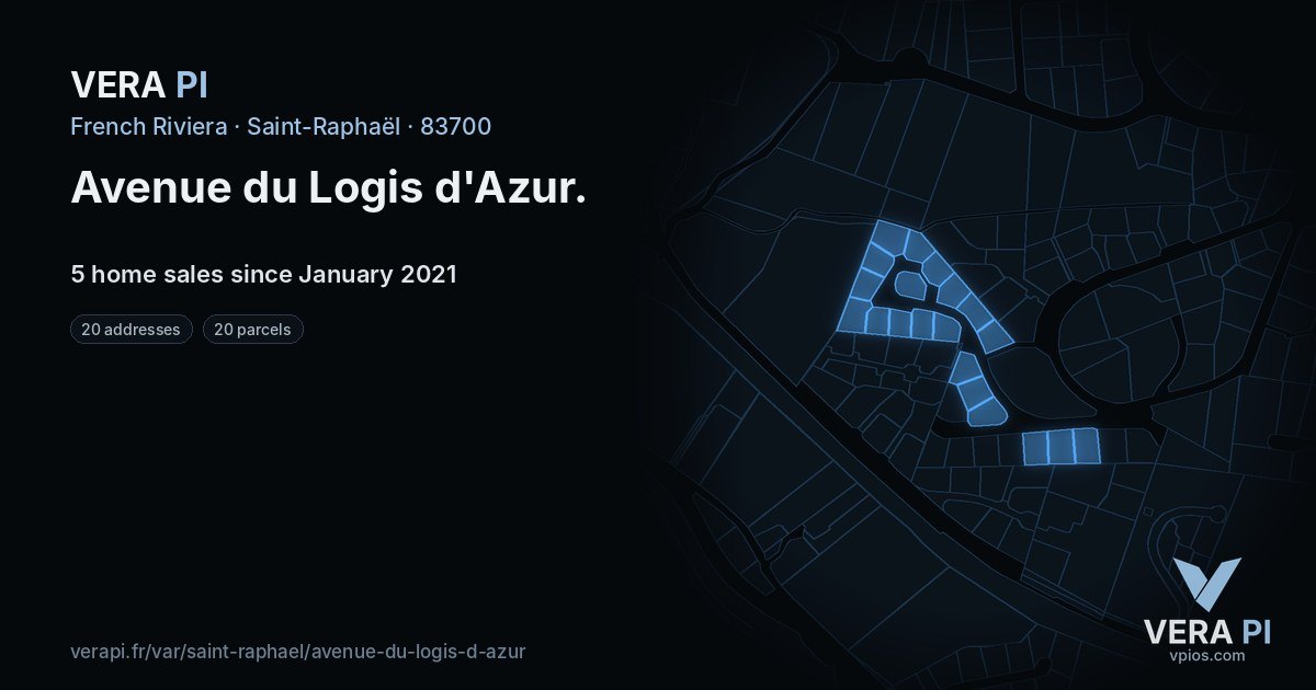 Avenue du Logis d'Azur, Saint-Raphaël at night – every parcel coloured by the prices around it, the street's own parcels lit