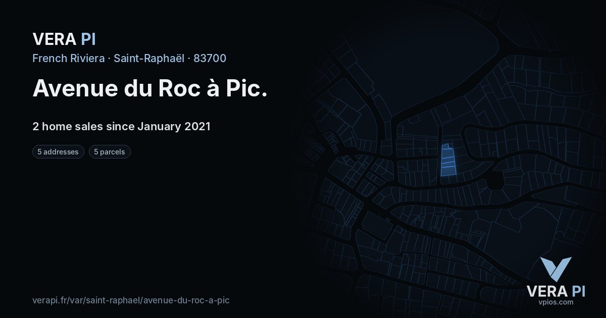 Avenue du Roc à Pic, Saint-Raphaël at night – every parcel coloured by the prices around it, the street's own parcels lit