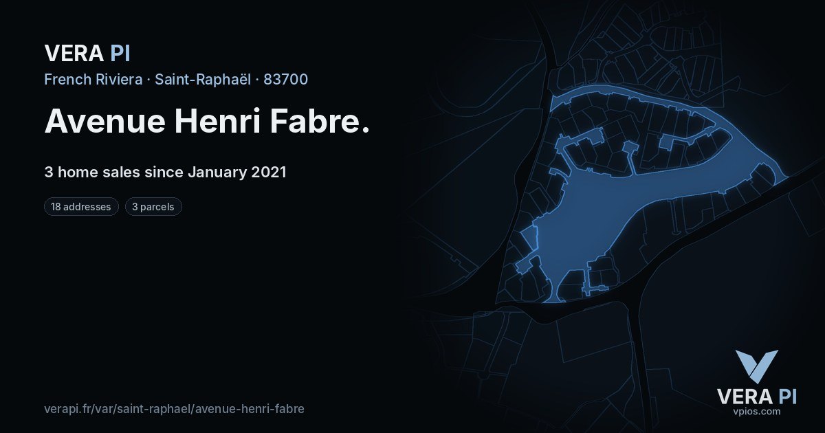 Avenue Henri Fabre, Saint-Raphaël at night – every parcel coloured by the prices around it, the street's own parcels lit