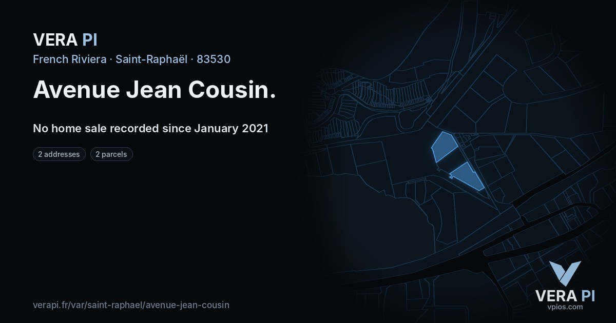 Avenue Jean Cousin, Saint-Raphaël at night – every parcel coloured by the prices around it, the street's own parcels lit